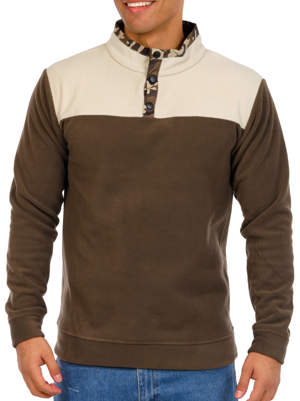 NWT Men's Habit Two-Tone Fleece Pullover - Brown & Cream Size XL